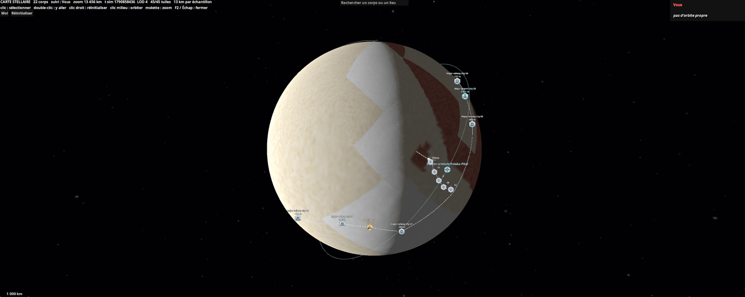 A planet on the star map with its points of interest