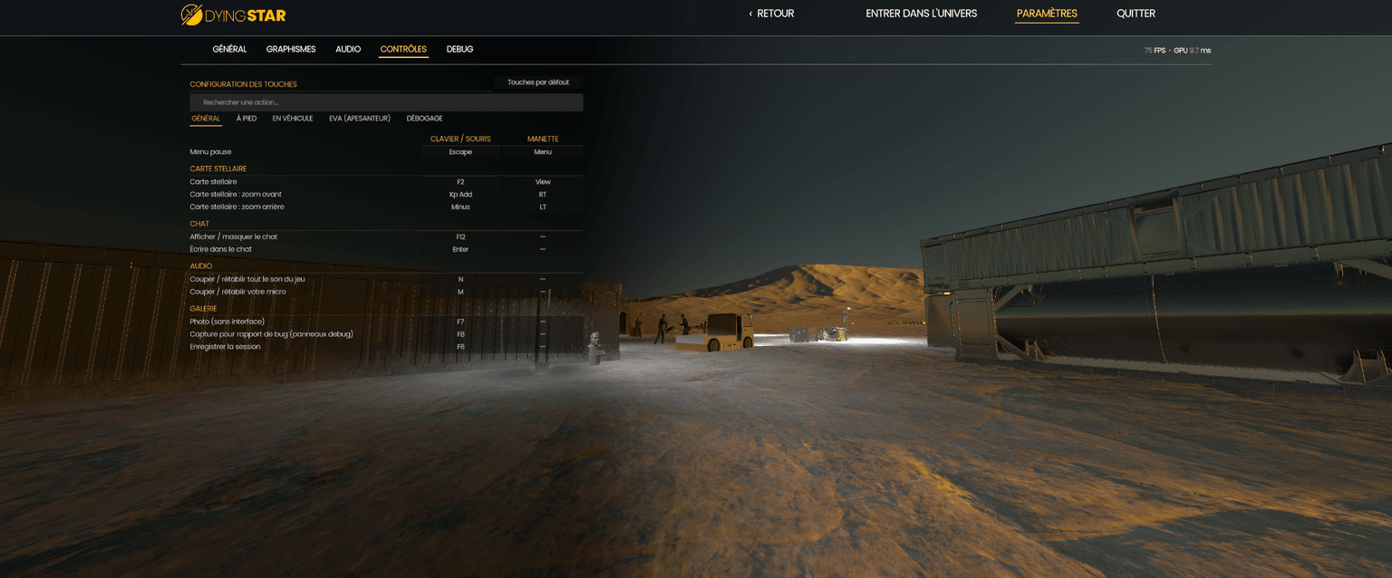 Key bindings settings menu